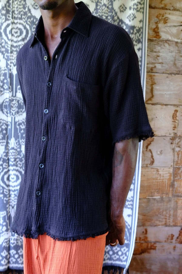 Black Gauze Short Sleeve Shirt