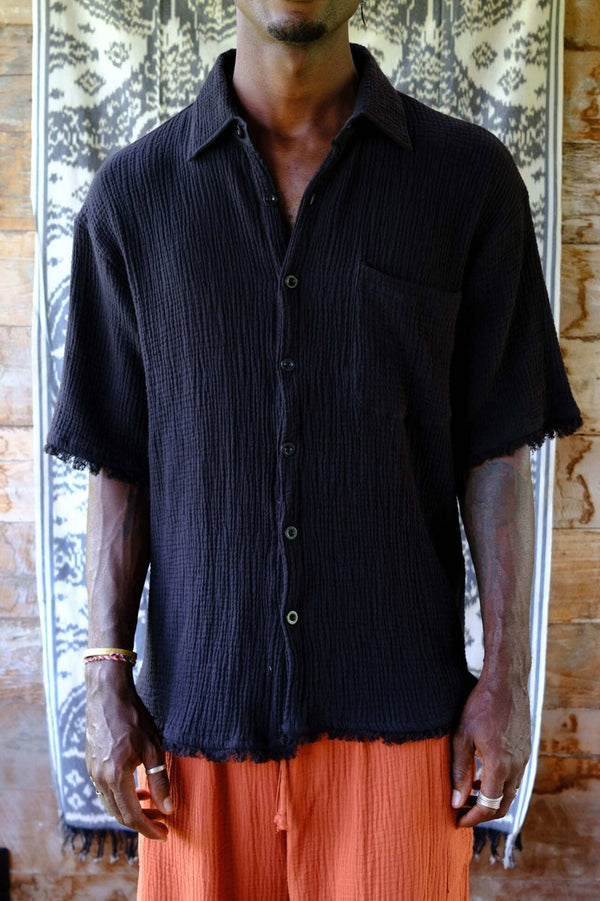 Black Gauze Short Sleeve Shirt - snugbrandwear