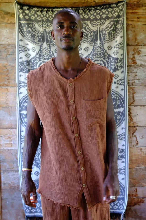 Brown Sleeveless Shirt Tee - snugbrandwear