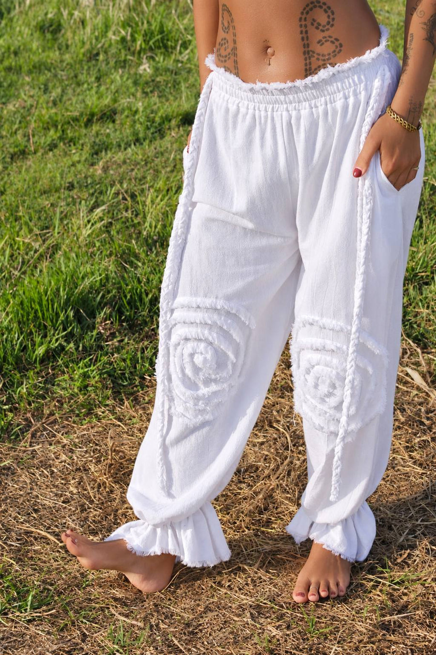 White Intuition Pants — spiral detail