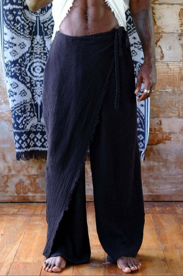 Nahara Pants Black - Men showcased with a relaxed fit and wrap detail, perfect for summer and resort wear.
