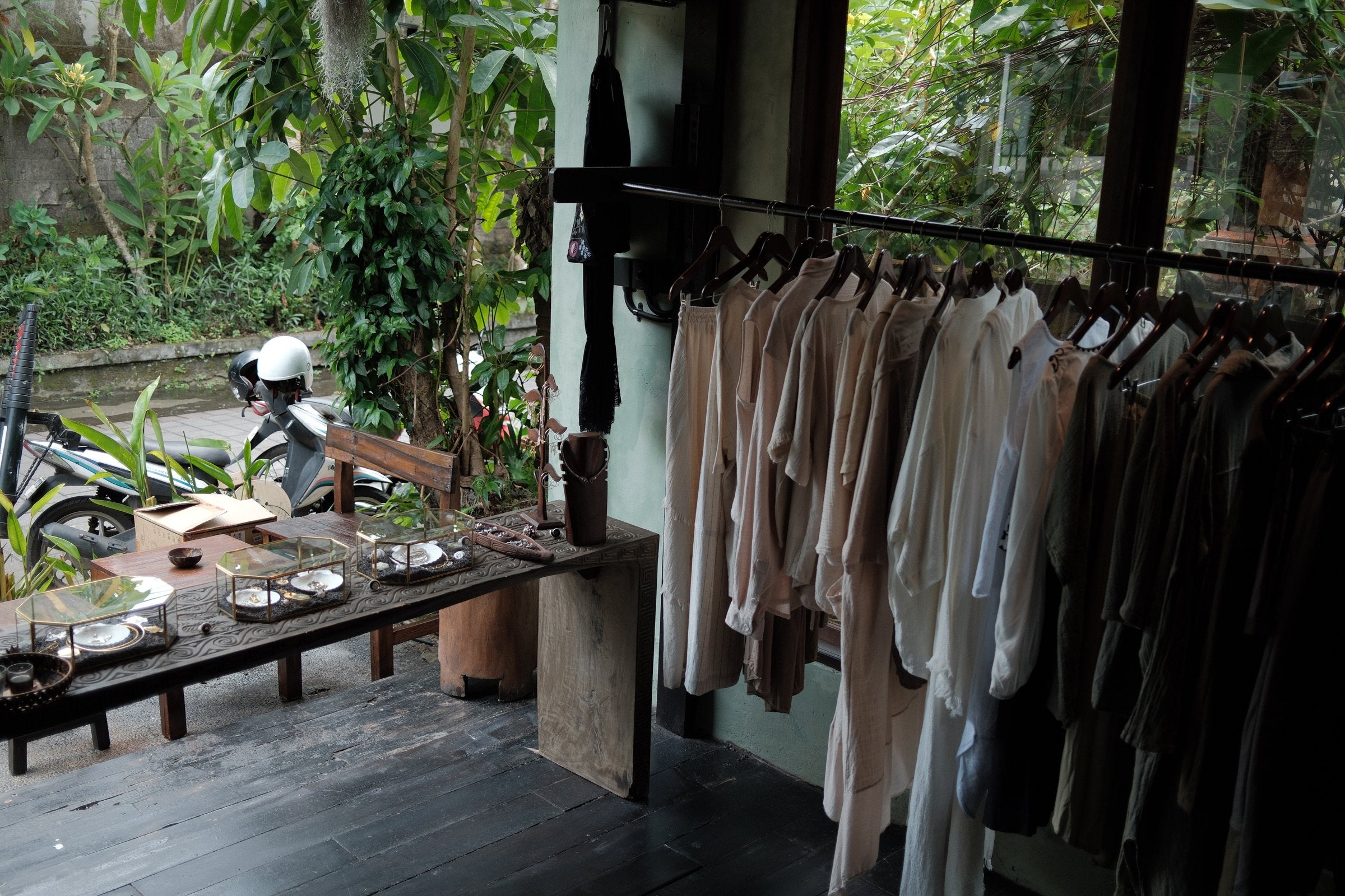 At home in Bali: handwoven wall, soft couch, natural white cotton